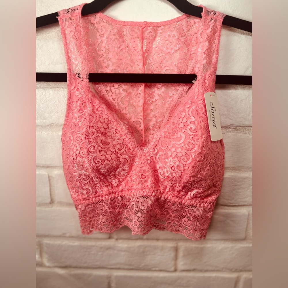 NWT Soma Bralette Lace Racerback Removable Padding S Small Pink Carnation #0371